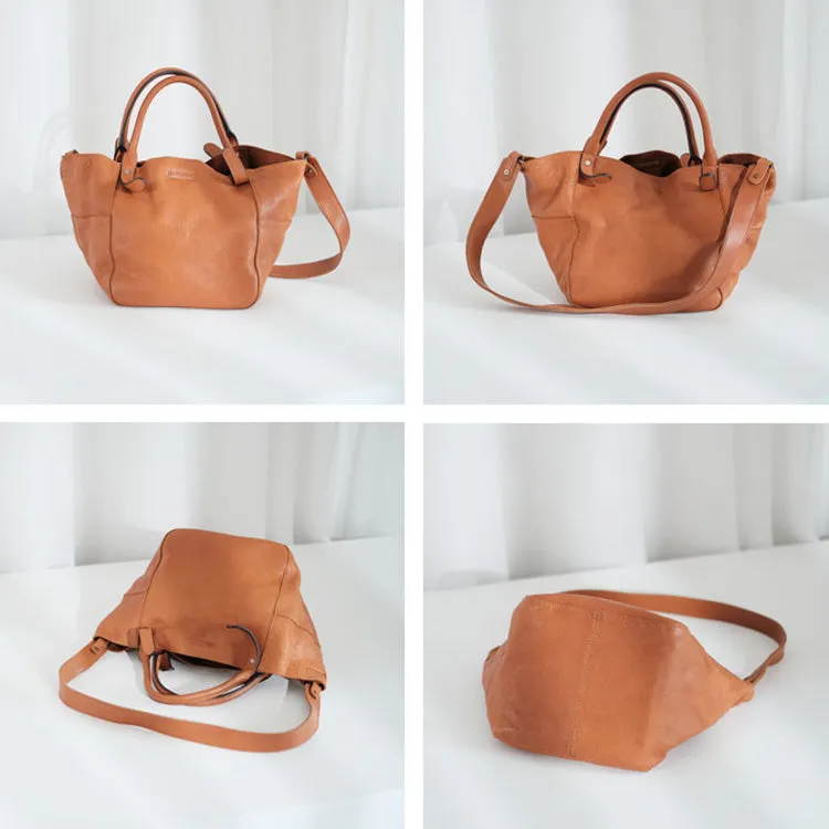 Womens Genuine Leather Bucket Bags Brown Leather Crossbody Bag