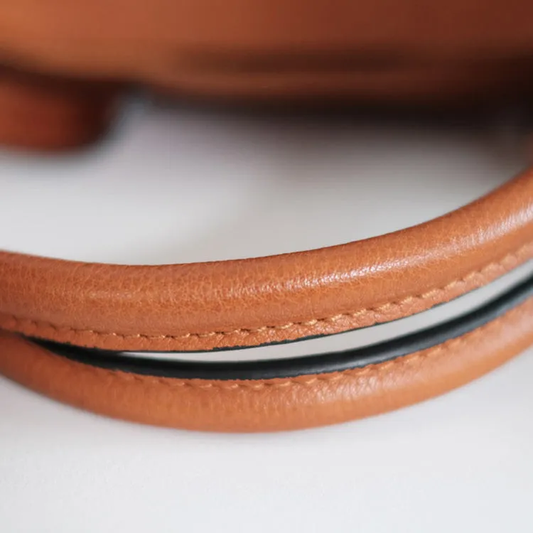 Womens Genuine Leather Bucket Bags Brown Leather Crossbody Bag