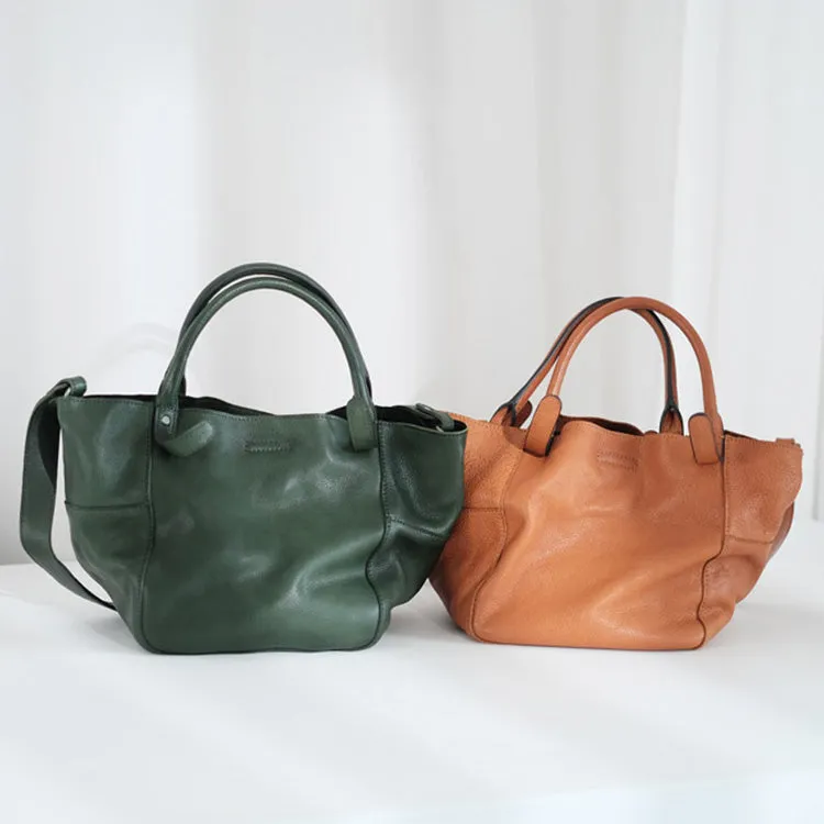 Womens Genuine Leather Bucket Bags Brown Leather Crossbody Bag