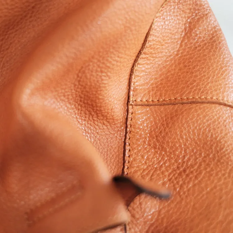 Womens Genuine Leather Bucket Bags Brown Leather Crossbody Bag