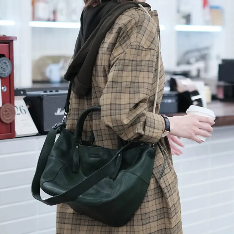 Womens Genuine Leather Bucket Bags Brown Leather Crossbody Bag