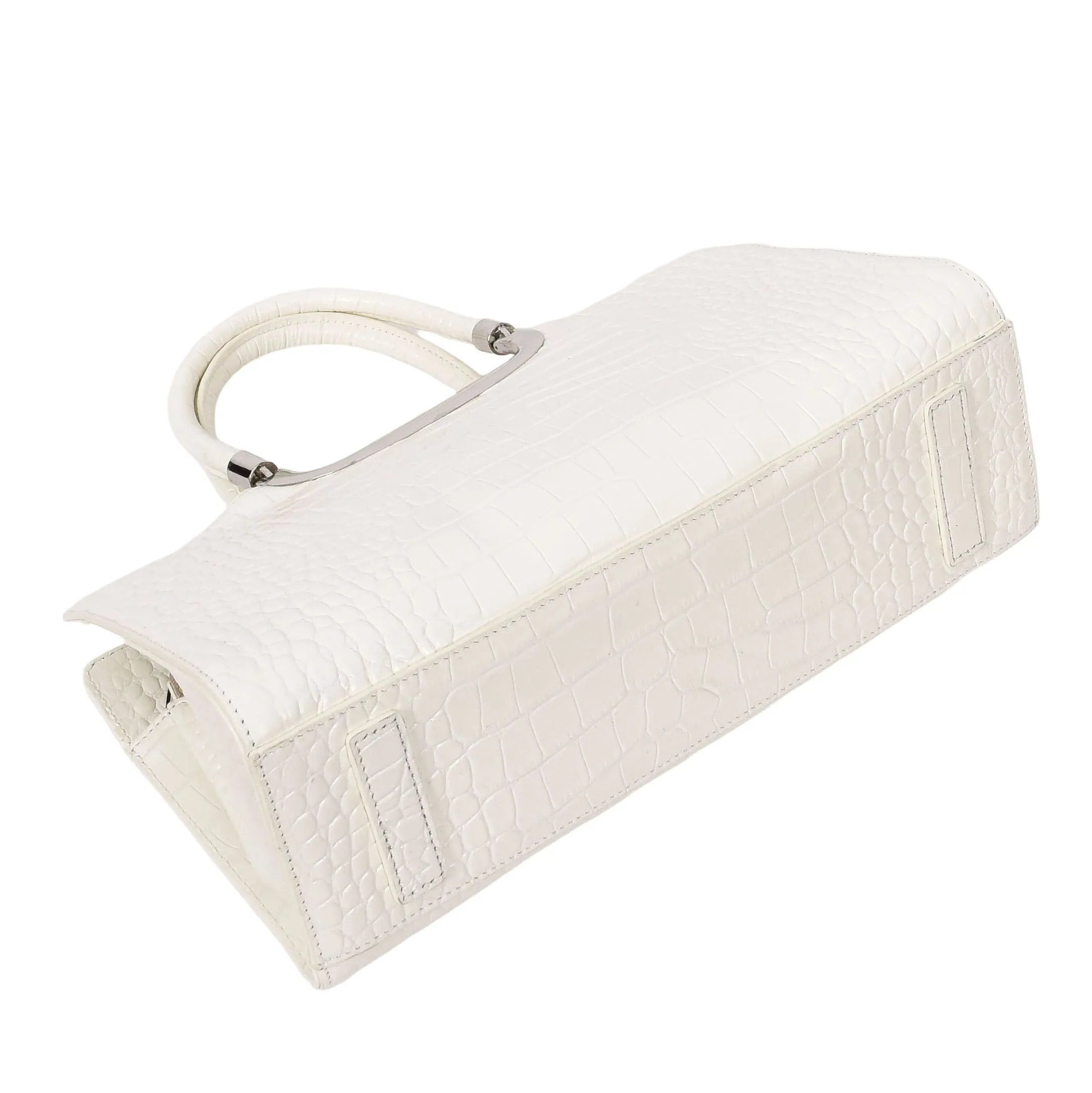 Womens Leather Handbag Croc-Print Casual Fashion Top Handle Tote Bag A880 Off White