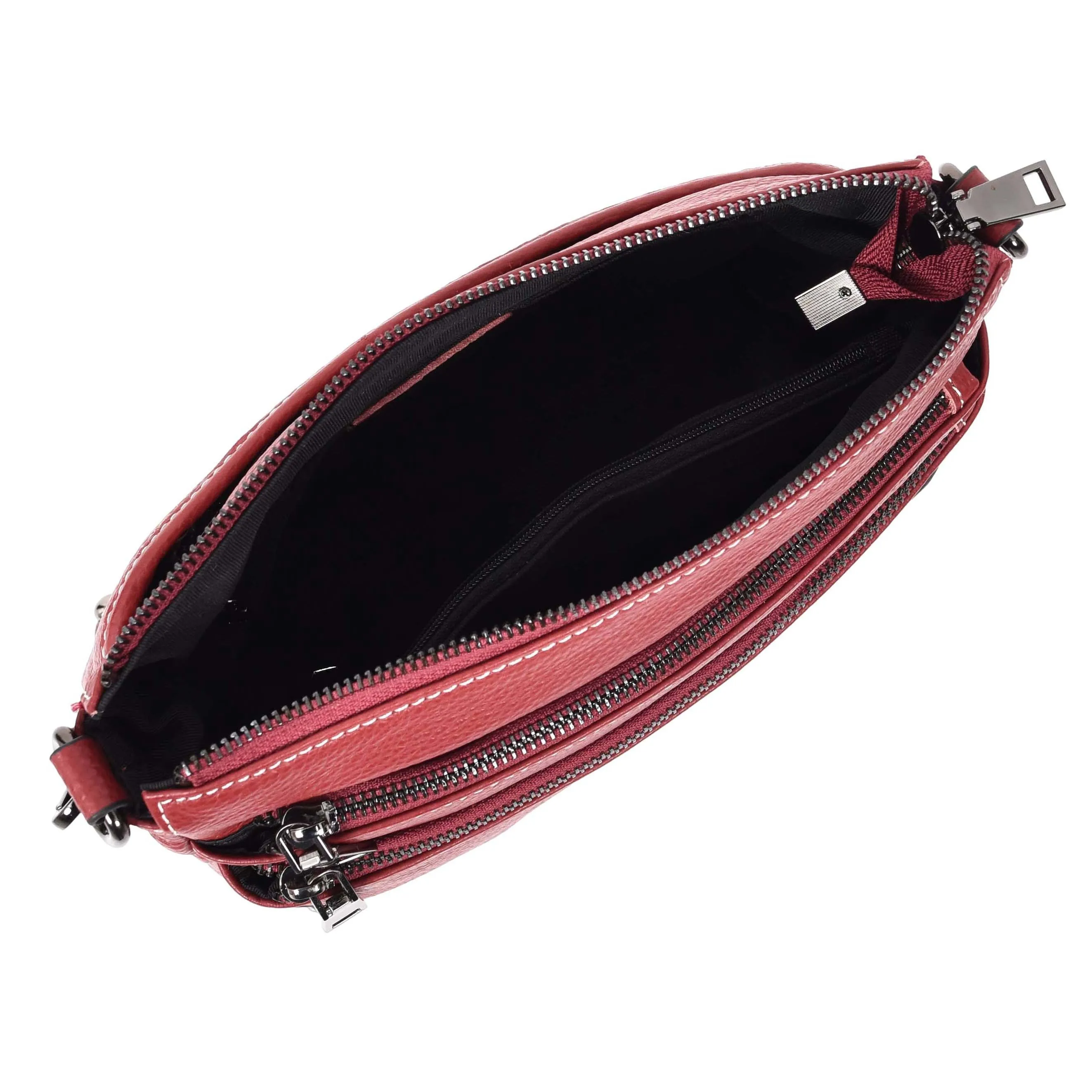 Womens Leather Shoulder Bag Classic Multiple Zip Pockets Handbag A188 Red