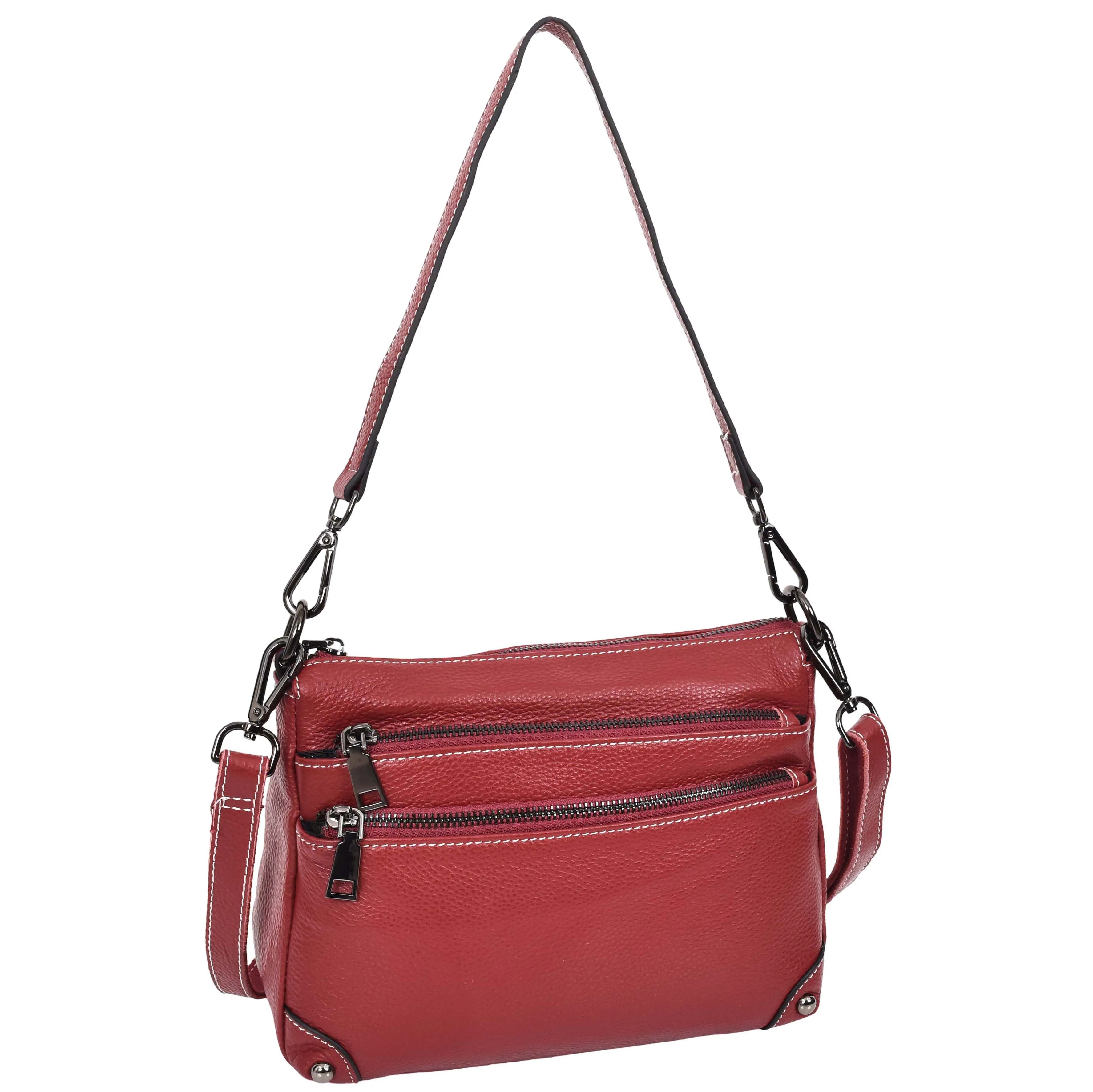 Womens Leather Shoulder Bag Classic Multiple Zip Pockets Handbag A188 Red