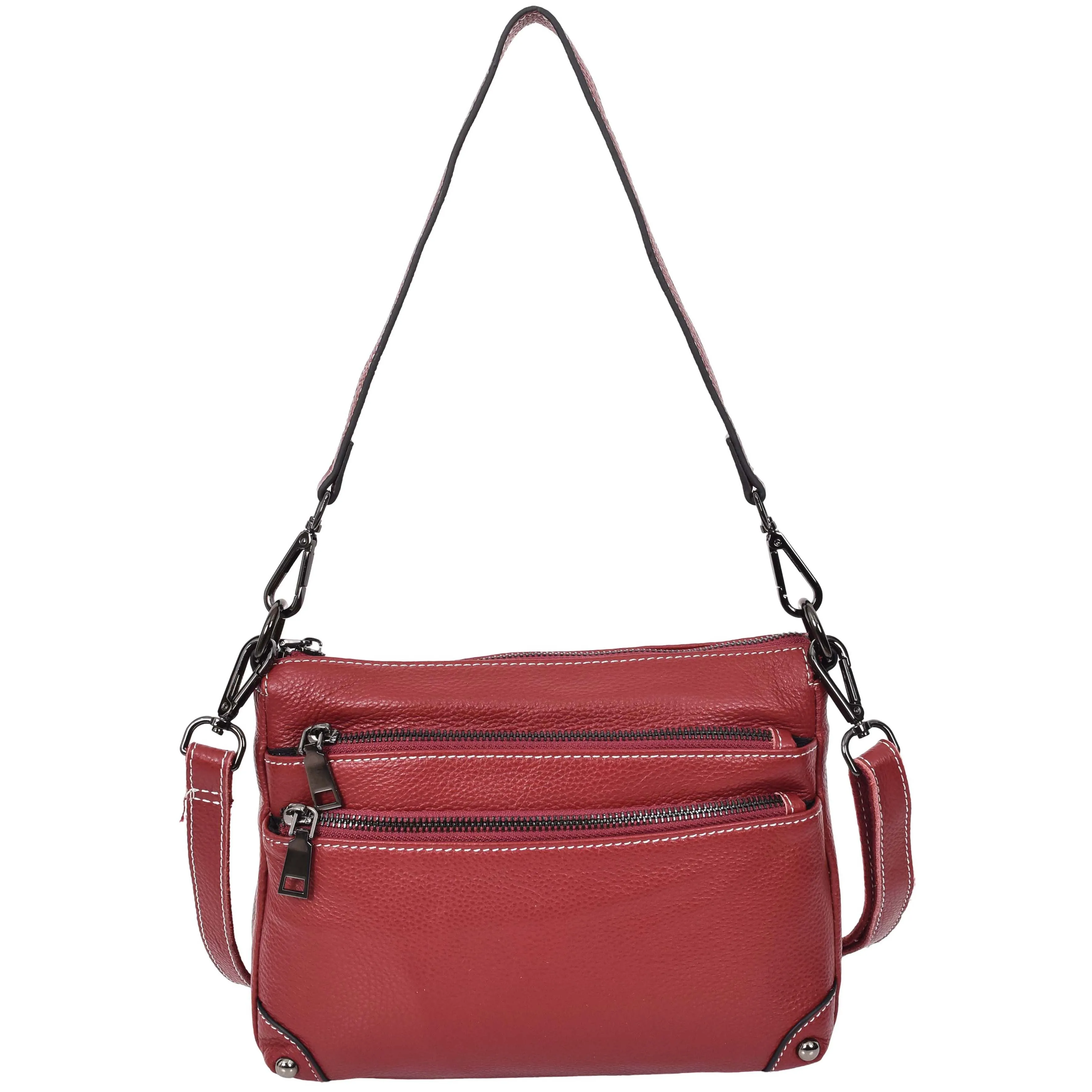 Womens Leather Shoulder Bag Classic Multiple Zip Pockets Handbag A188 Red