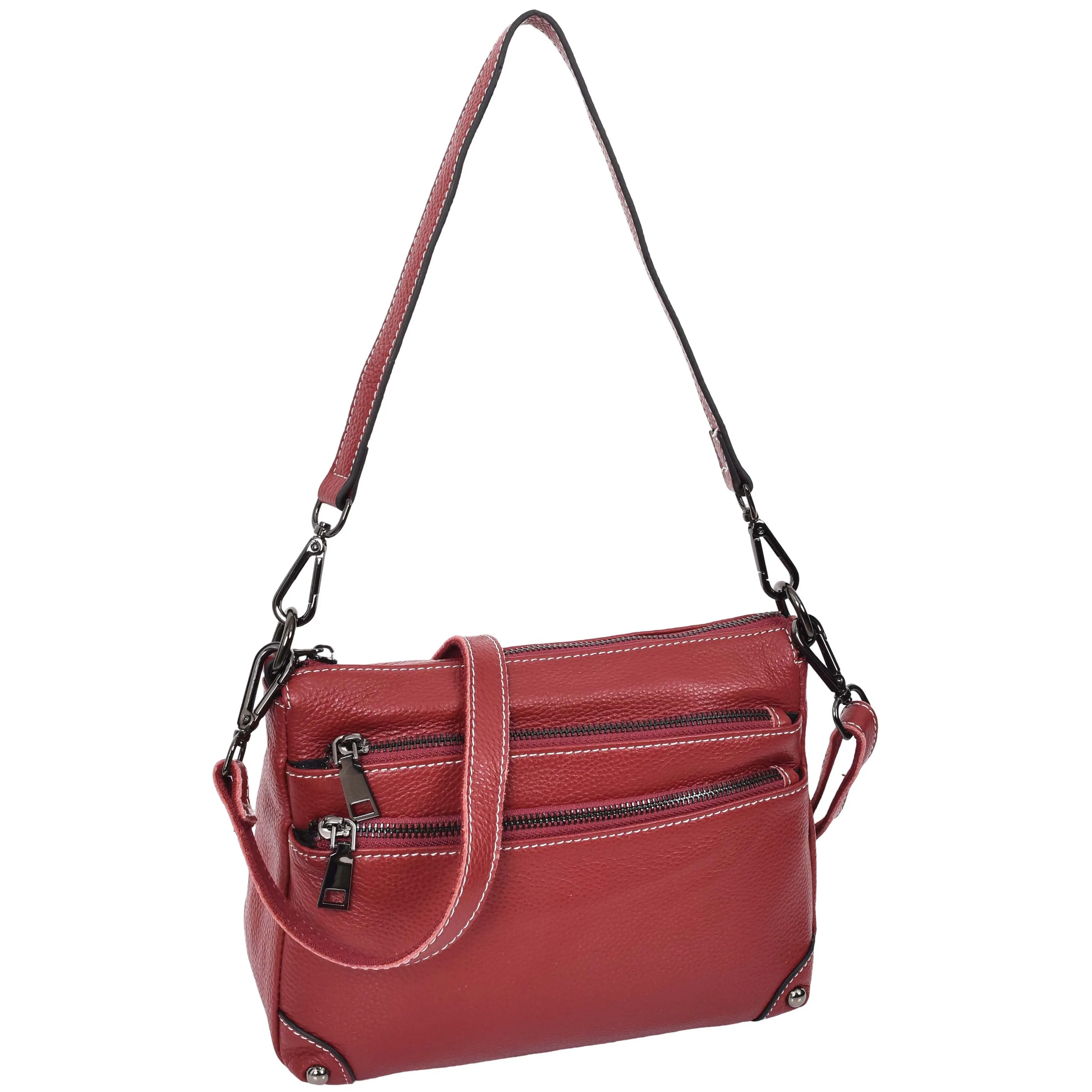 Womens Leather Shoulder Bag Classic Multiple Zip Pockets Handbag A188 Red