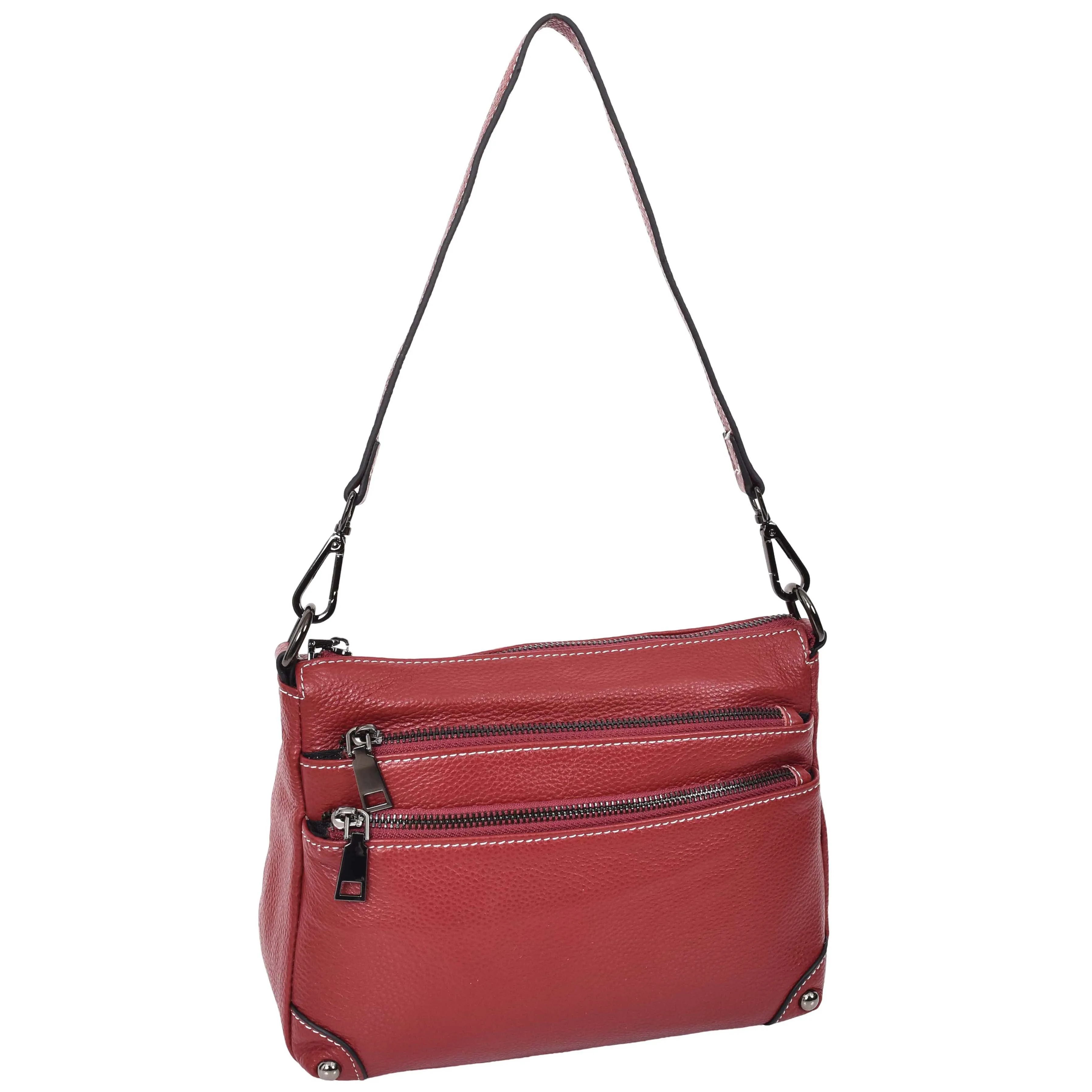 Womens Leather Shoulder Bag Classic Multiple Zip Pockets Handbag A188 Red