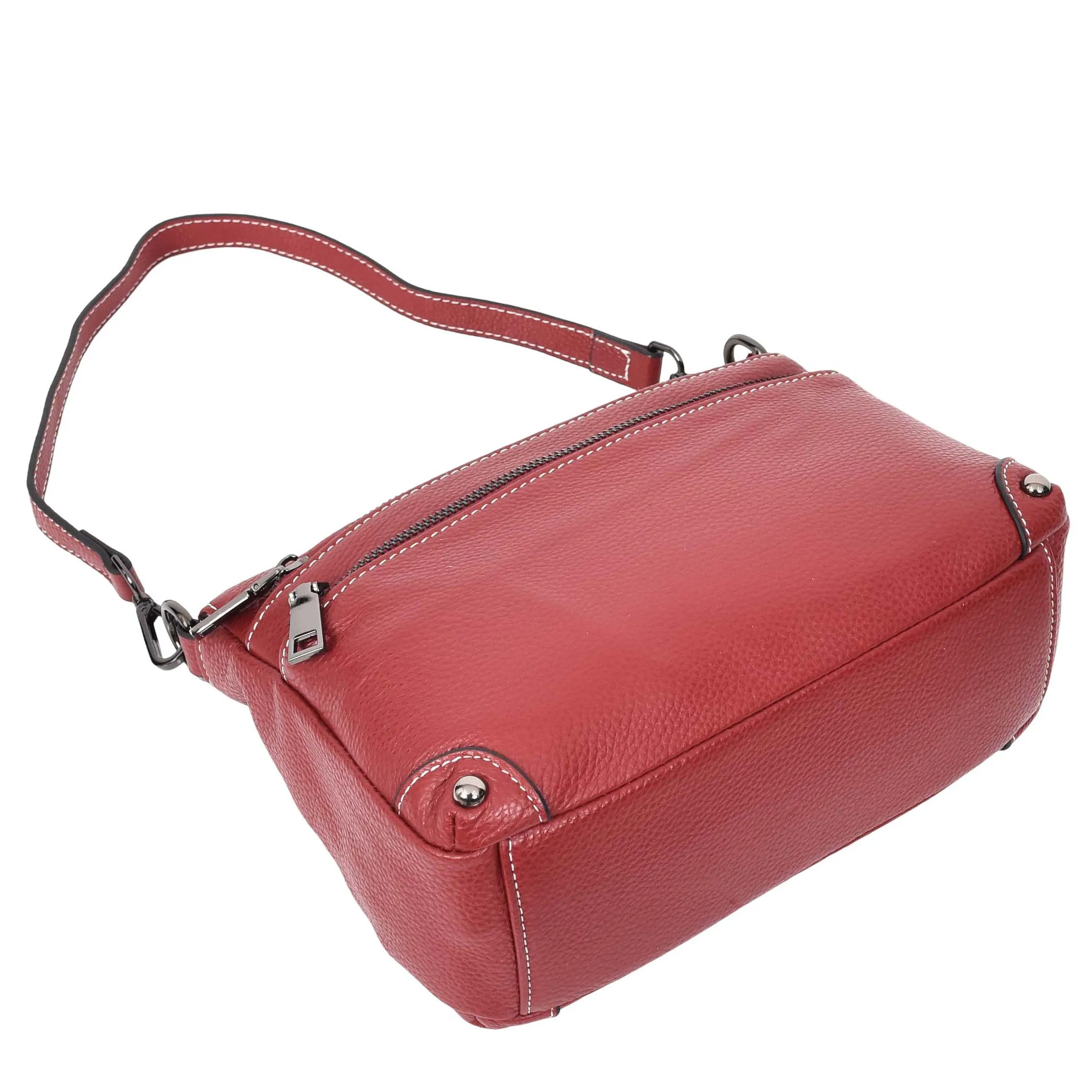 Womens Leather Shoulder Bag Classic Multiple Zip Pockets Handbag A188 Red