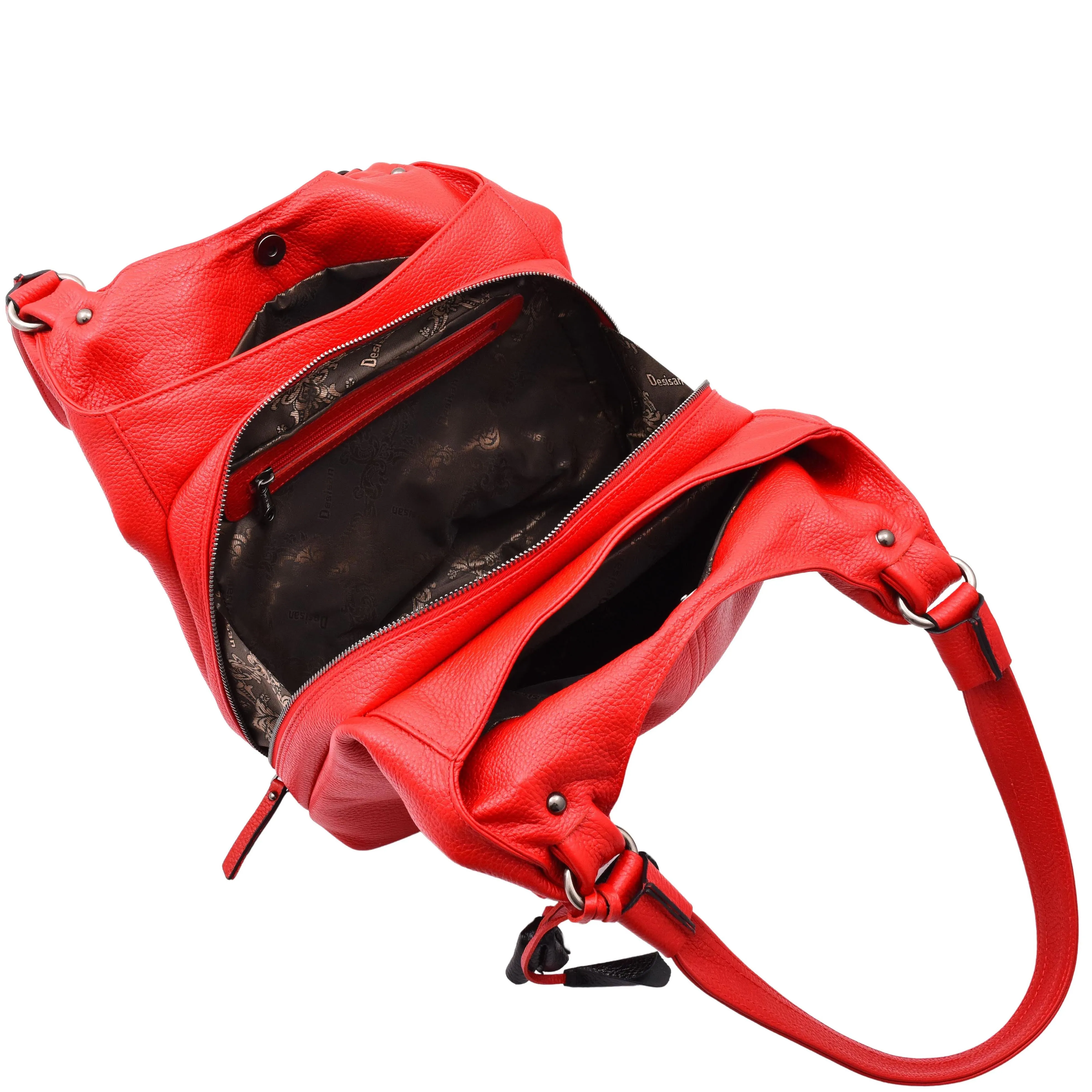 Womens Leather Shoulder Bag Large Hobo Casual Outgoing Multi Pockets Handbag A71 Red