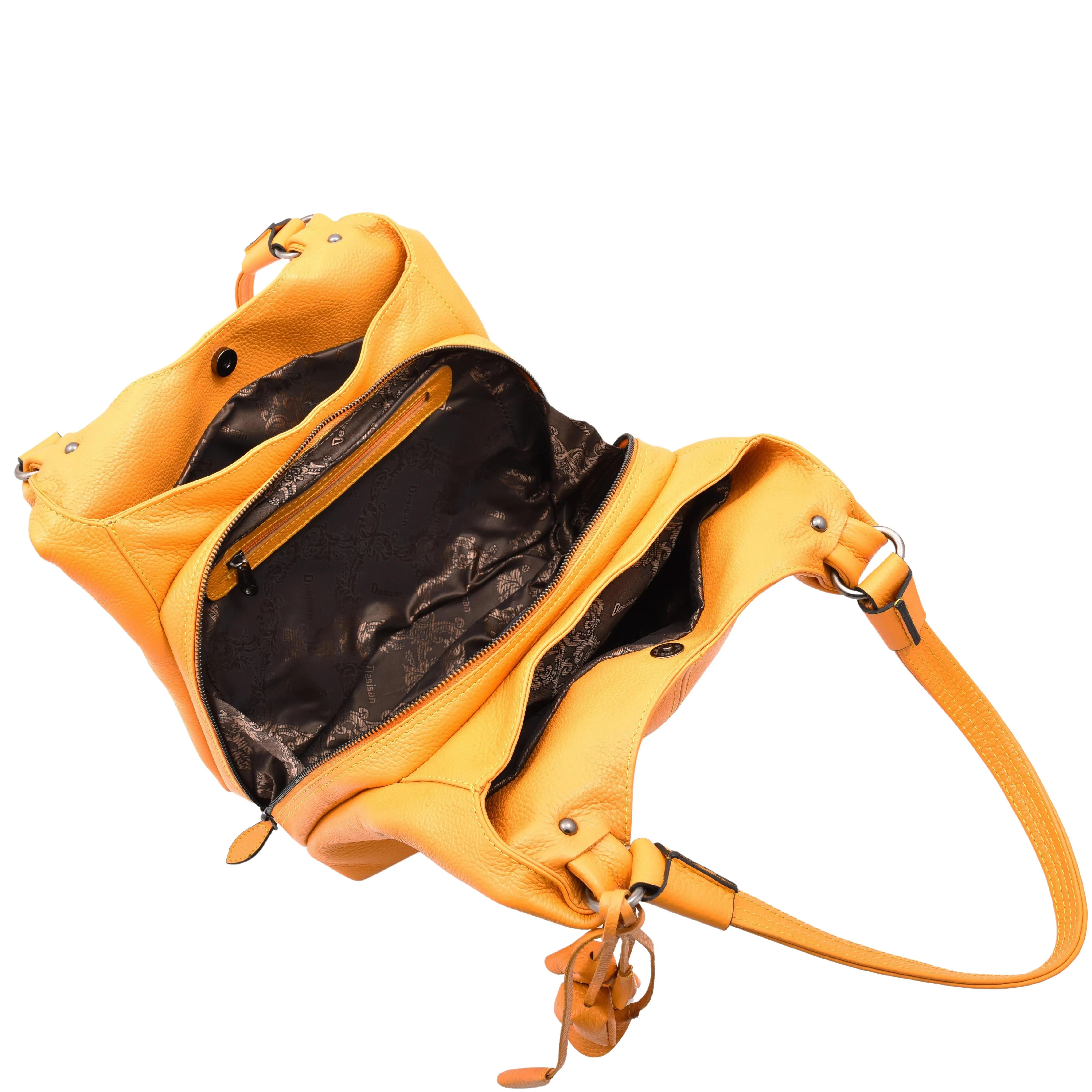 Womens Leather Shoulder Bag Large Hobo Casual Outgoing Multi Pockets Handbag A71 Yellow