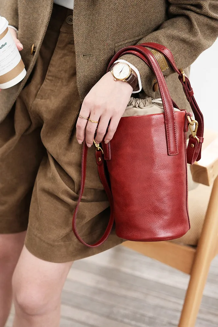 Womens Small Black Leather Crossbody Bag Leather Bucket Bag