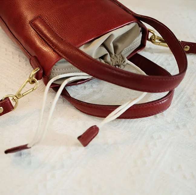 Womens Small Black Leather Crossbody Bag Leather Bucket Bag