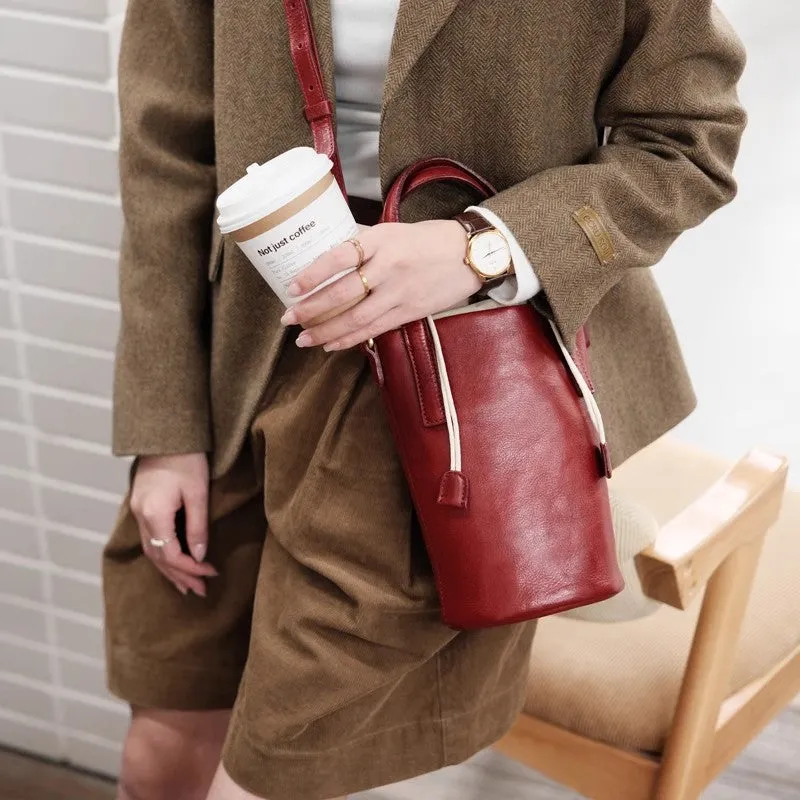 Womens Small Black Leather Crossbody Bag Leather Bucket Bag