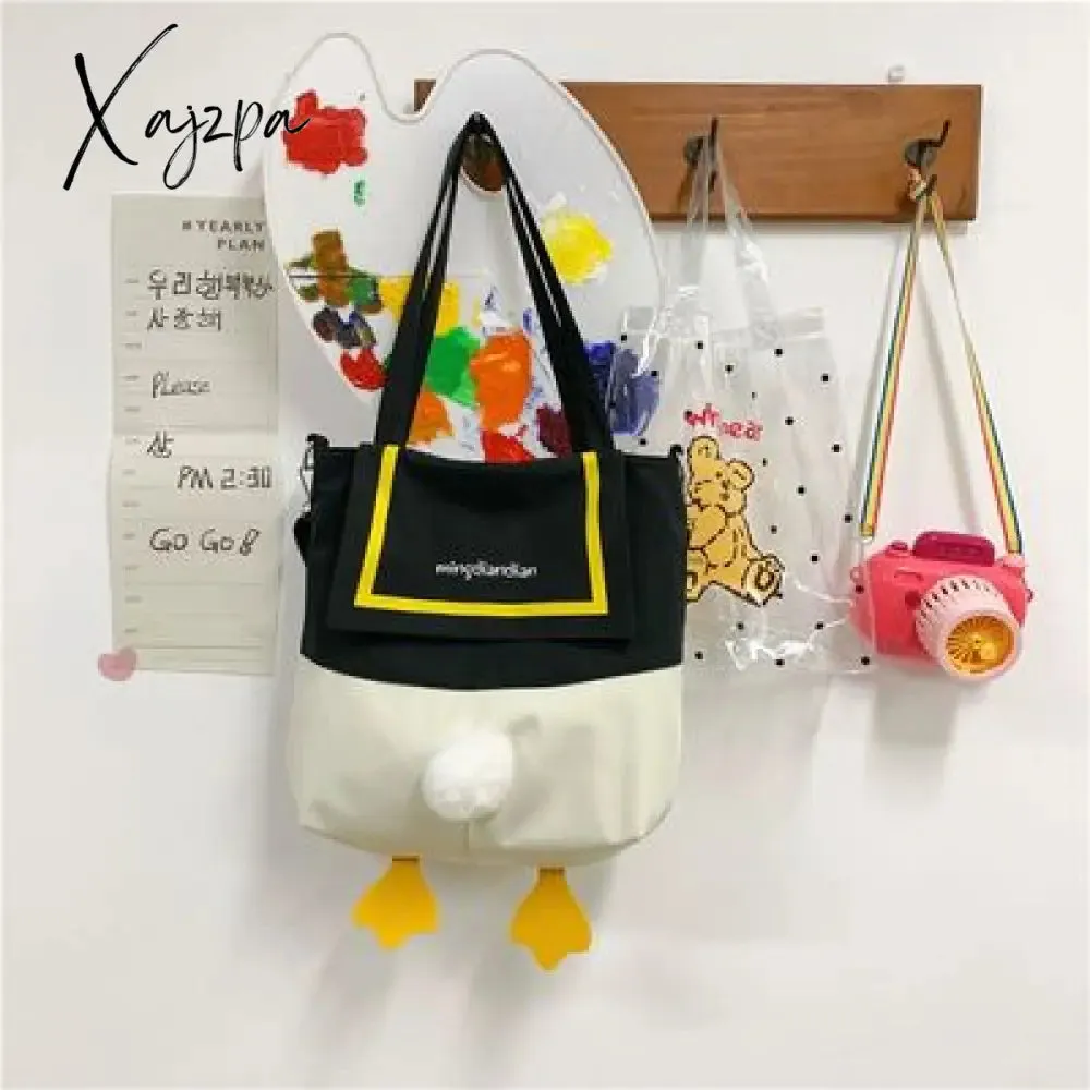 Xajzpa - Kawaii Shoulder Bag Women Cartoon Duck Large Capacity Canvas Bags Japanese Style All-match Student Book Storage Messenger Bags