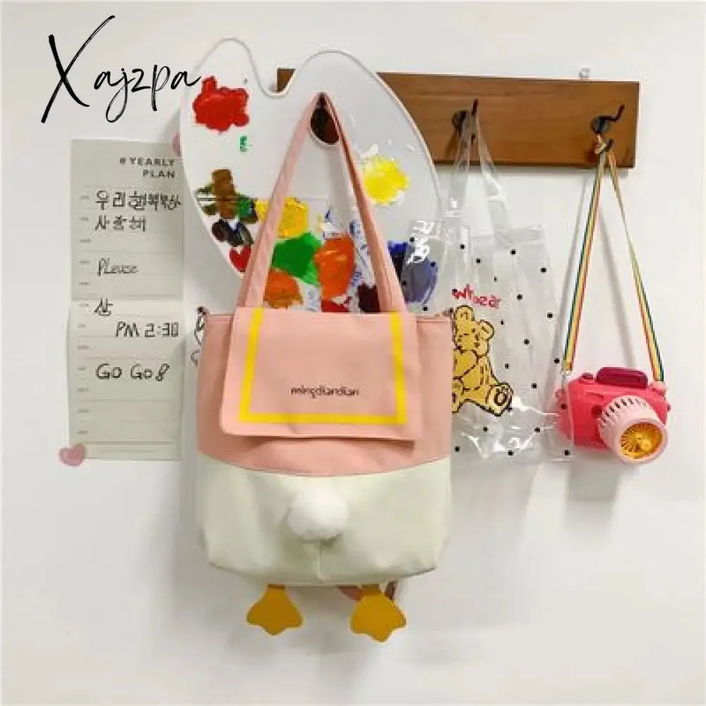 Xajzpa - Kawaii Shoulder Bag Women Cartoon Duck Large Capacity Canvas Bags Japanese Style All-match Student Book Storage Messenger Bags