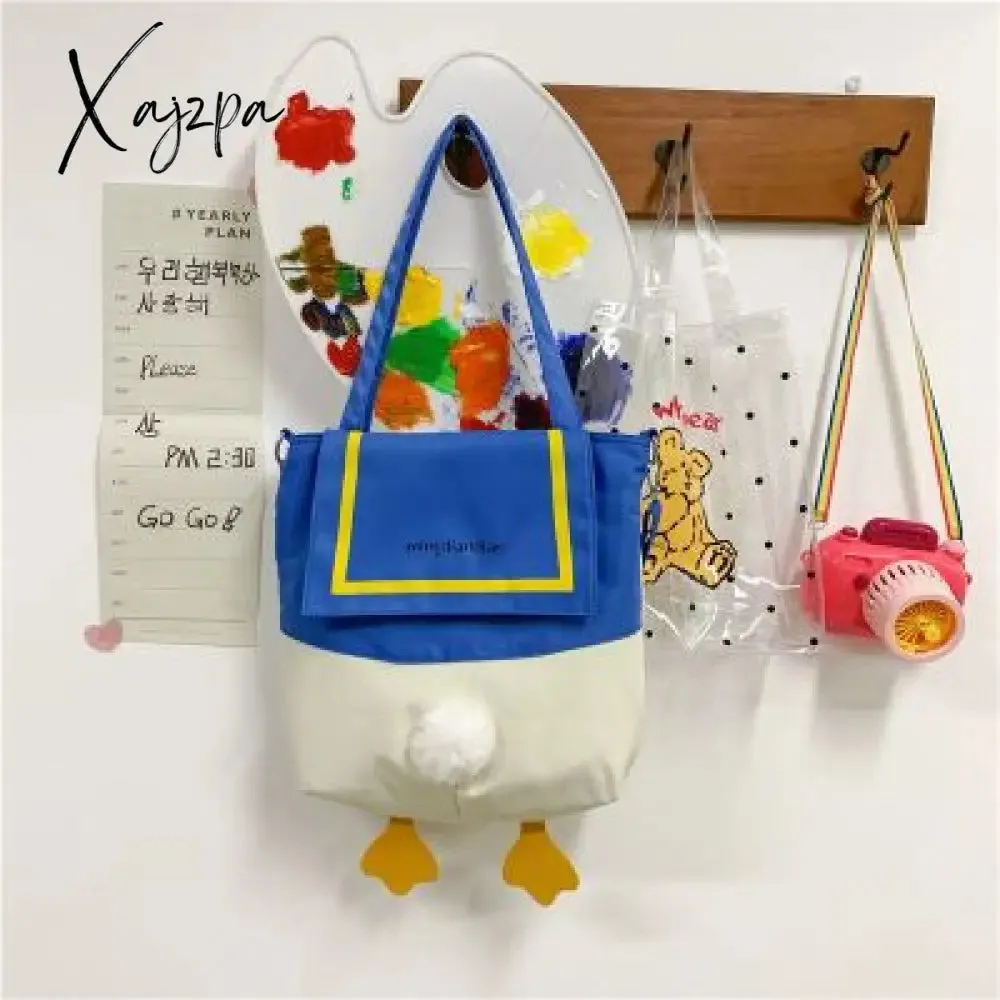 Xajzpa - Kawaii Shoulder Bag Women Cartoon Duck Large Capacity Canvas Bags Japanese Style All-match Student Book Storage Messenger Bags