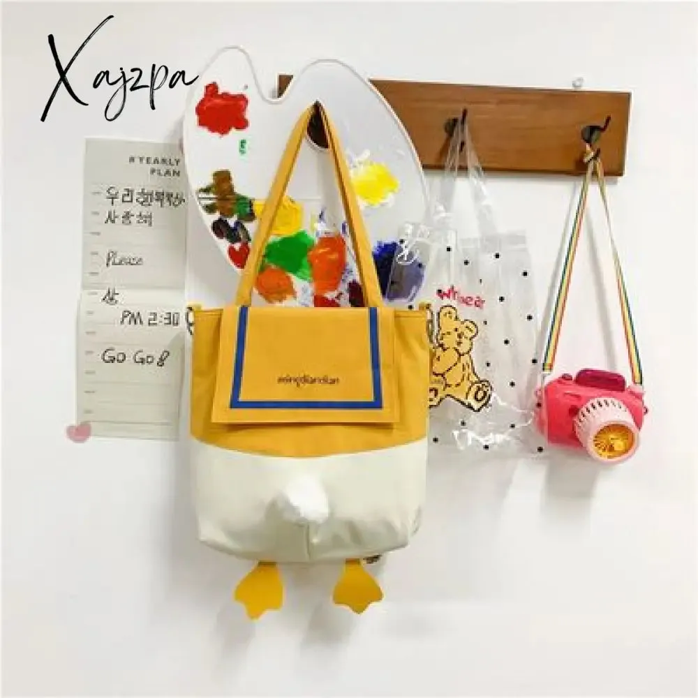 Xajzpa - Kawaii Shoulder Bag Women Cartoon Duck Large Capacity Canvas Bags Japanese Style All-match Student Book Storage Messenger Bags