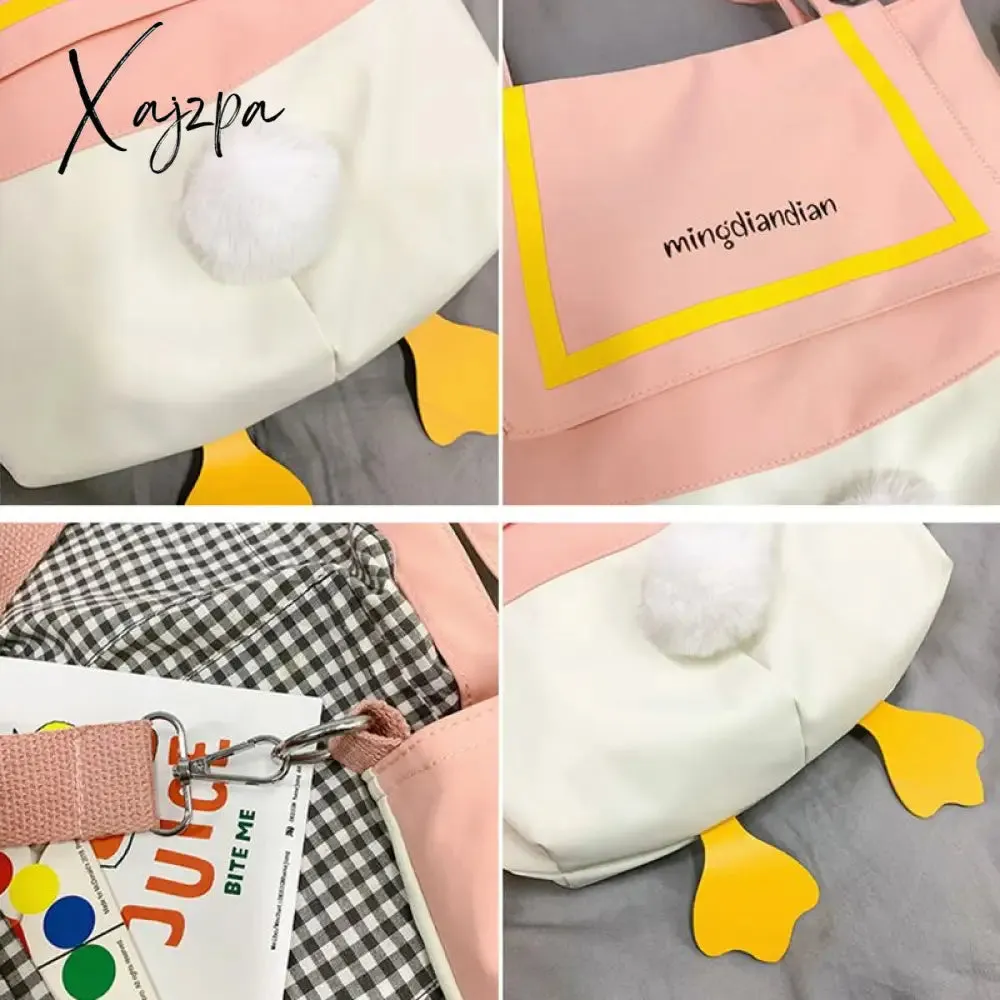 Xajzpa - Kawaii Shoulder Bag Women Cartoon Duck Large Capacity Canvas Bags Japanese Style All-match Student Book Storage Messenger Bags