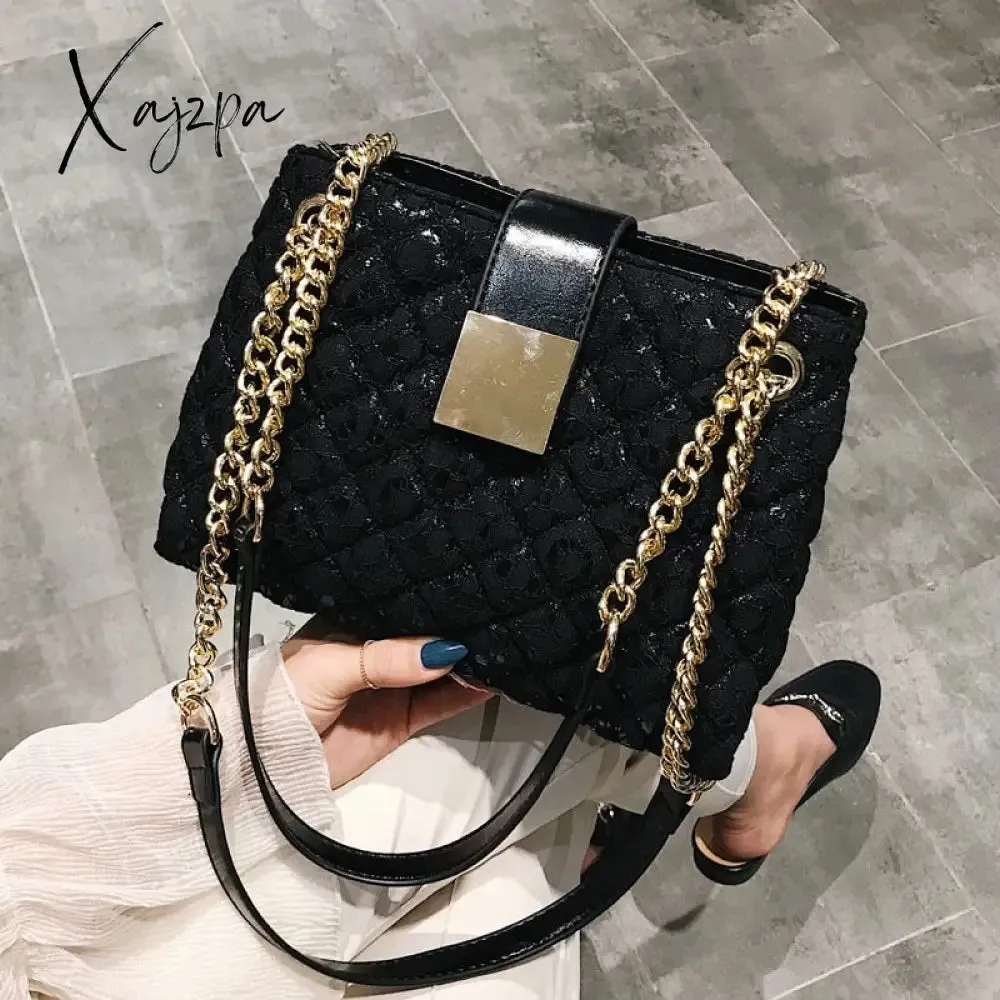 Xajzpa - Lace Women's handbag Diamond pattern chain Shoulder bag for Women's Totes  pu leather Ladies crossbody bags bolsa feminina black