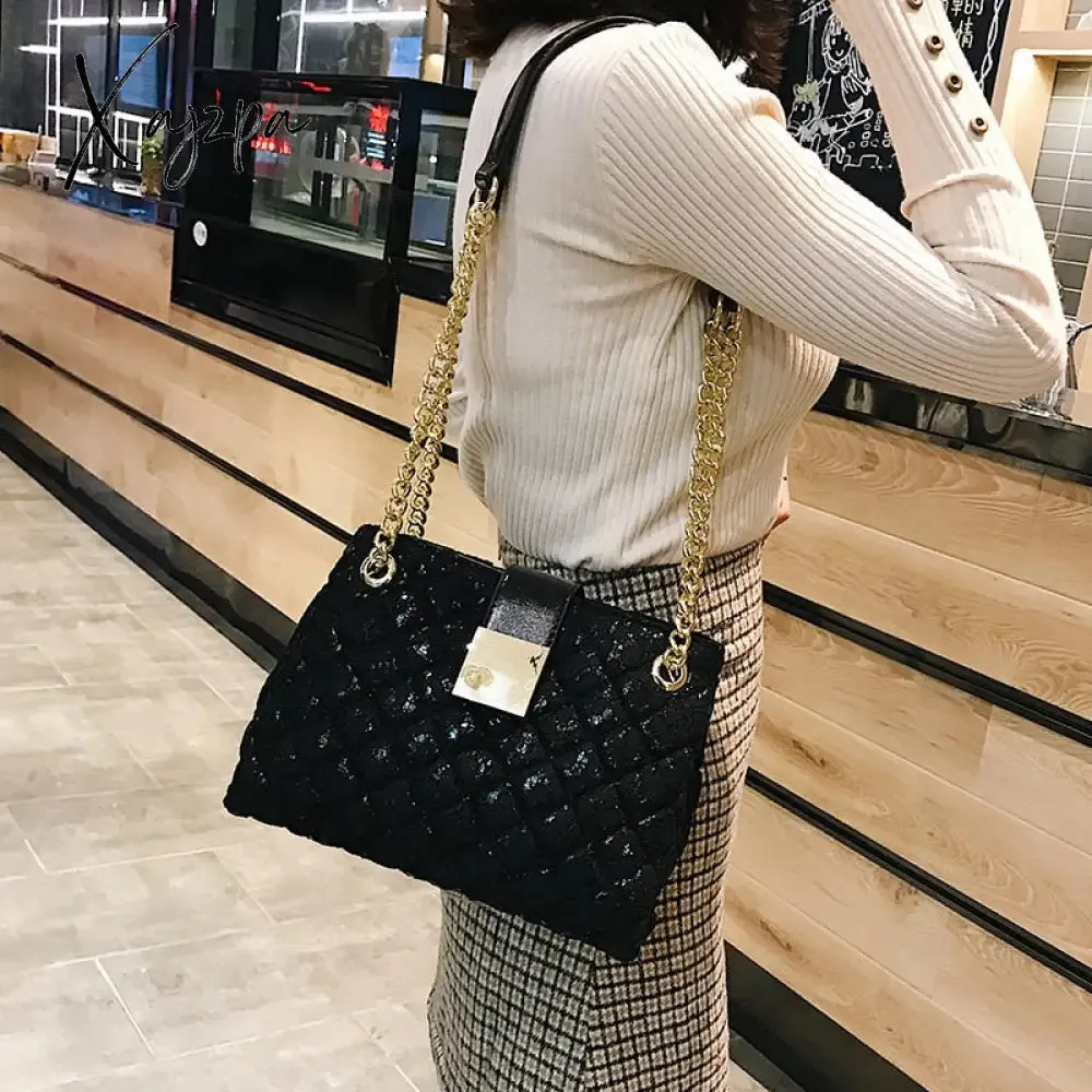 Xajzpa - Lace Women's handbag Diamond pattern chain Shoulder bag for Women's Totes  pu leather Ladies crossbody bags bolsa feminina black