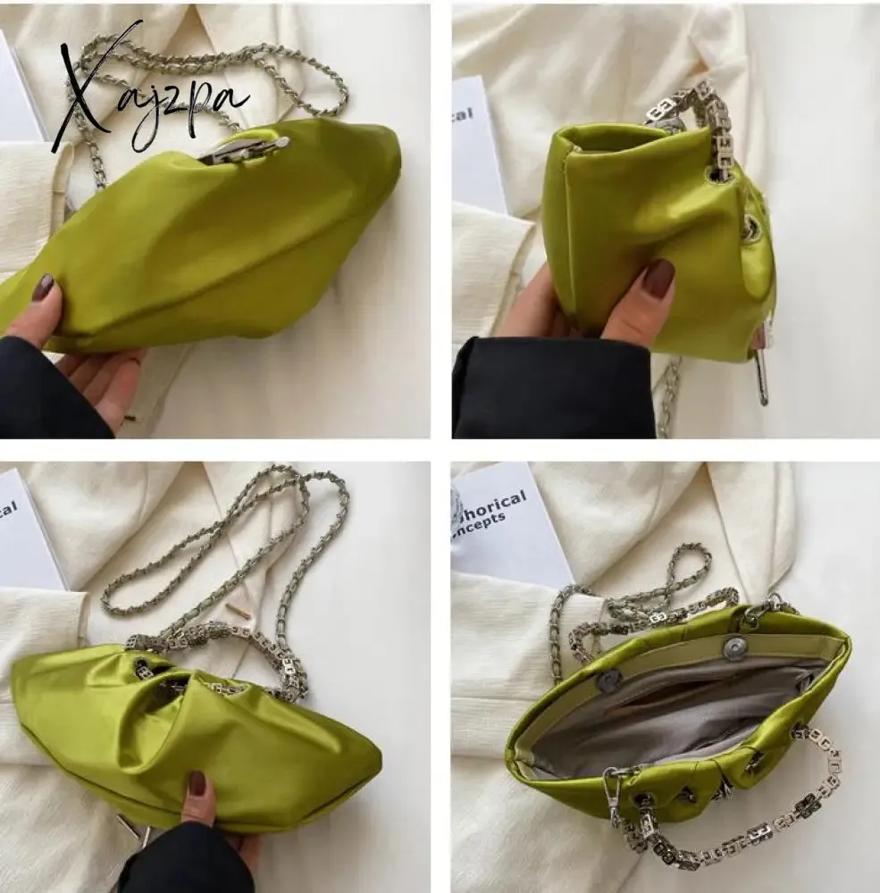 Xajzpa - Luxury Designer Handbag Silk Folds Chain Shoulder Bag Dumpling Shape Crossbody Bags Handbag and Purse Totes Ladies Messenger Bag