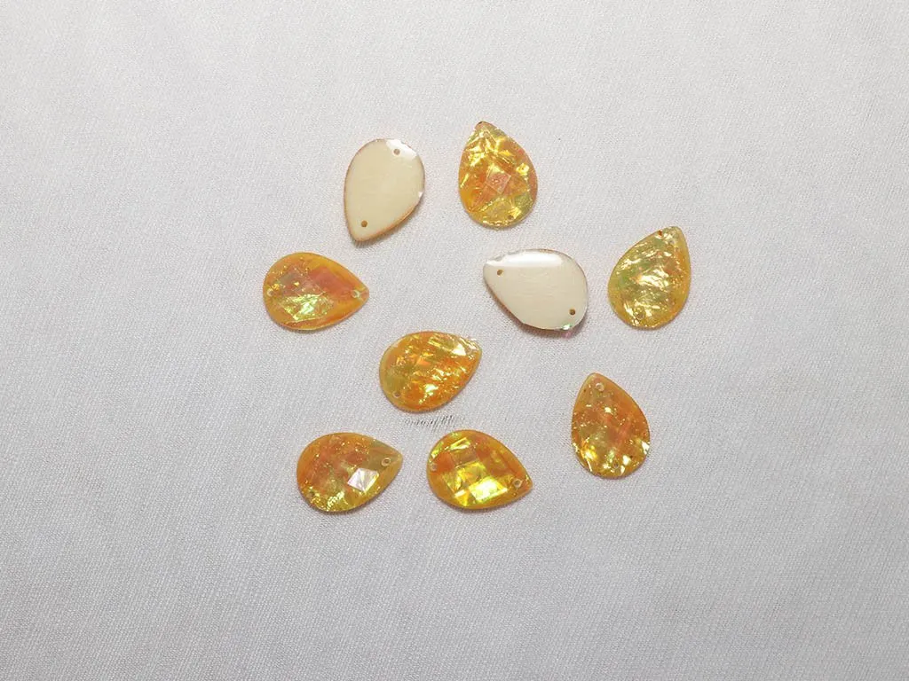 Yellow Golden Designer Drop Plastic Stone- 18x13 mm